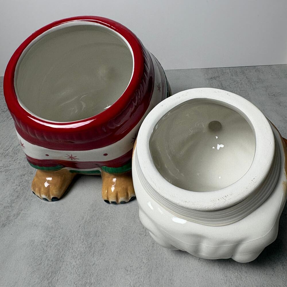 Sleigh Bell Bistro Holiday Hand-Painted Bulldog Ceramic Cookie Jar - Picture 13 of 16